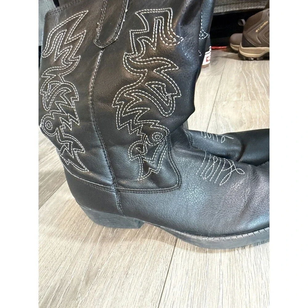 Kids' Deer Stag Western Boots Black Cowboy Youth Size 5 Embroidered Pull-On